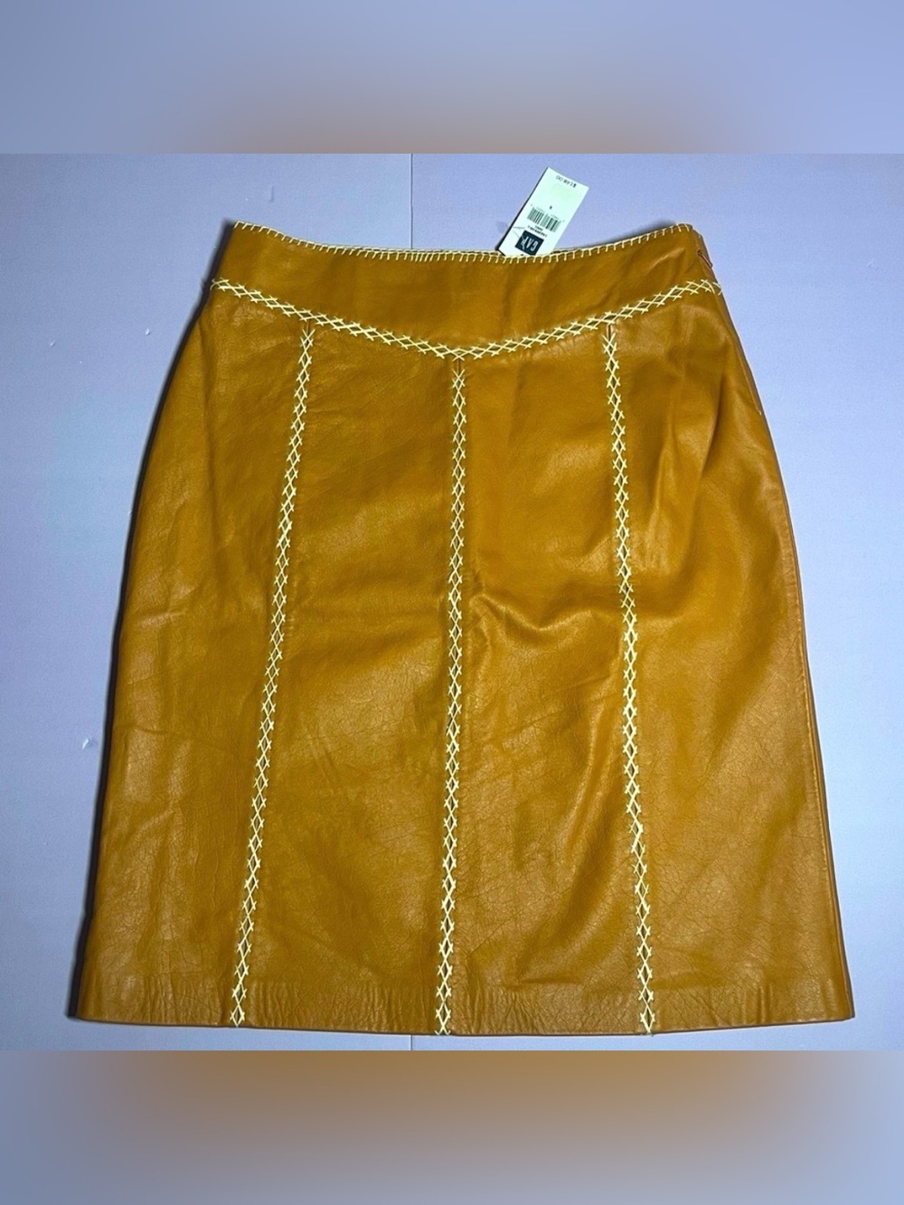 NWT Vtg Gap Khakis Size 1 Camel Brown Leather Stitching A-Line Skirt y2k 2002